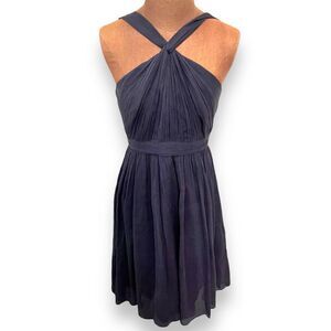 J.CREW Sinclair Dress Silk Chiffon Dark Navy Blue Halter Neck Size 4